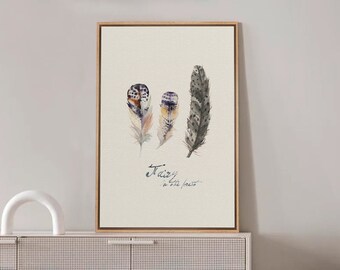 Framed Canvas Wall Art, Greek Bird Feather Prints, Minimalist Modern Art, Boho Wall Decor