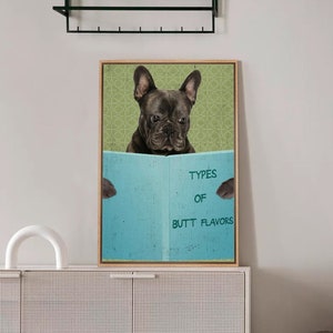 Framed Canvas Wall Art, Cute Dog Animal Print, Funny Toilet Bathroom Humor Sign, Cheeky Laundry Artwork, Fun Gifts Trendy Home Decor