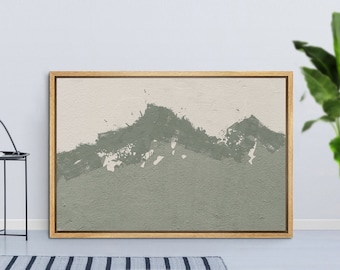 Framed Canvas Wall Art, Dark Duotone Gray Mountain Range, Abstract Decor, Mid Century Art Print, Minimalist Art, Geometric Shape Print