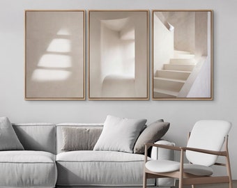3 Piece Framed Canvas Wall Art Set, Architecture Prints, Geometric Abstract Shapes Art, Minimalist Modern Wall Art, Neutral Home Decor