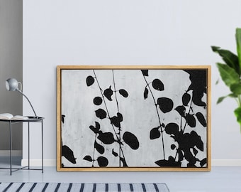 Framed Canvas Black and White Wall Art Abstract Flower Leaves Art Print Minimalist Modern Wall Art Living  Room Decor