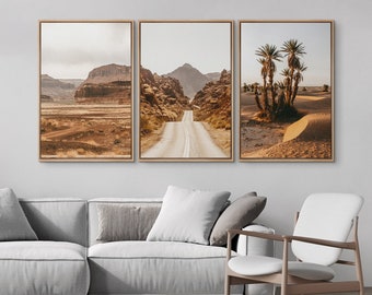 Framed Canvas Wall Art Print Set, Desert Landscape Prints, Cactus Joshua Tree Prints, Road Trip Photography Print, Modern Western Decor