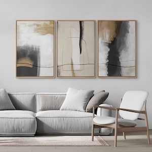 Framed Canvas Wall Art Set of 3 Abstract Black and Beige Brown Neutral Art Print Minimalist Modern Wall Art Living Room Decor