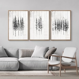 3 Piece Framed Canvas Wall Art Set, Rustic Tree Forest Prints, Black and White Wall Art Prints, Minimalist Modern Farmhouse Wall Decoration