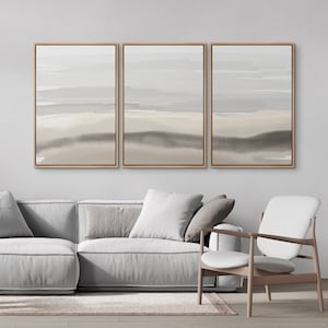 Framed Canvas Wall Art Set of 3 Desert Landscape Natural Landscape Beige & Gray Abstract Prints Minimalist Modern Art Neutral Home Decor