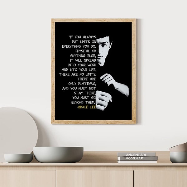 Framed Poster Wall Art, Bruce Lee Action Figure, Kung Fu Aesthetic Wall Art, Motivational Quotes Mottos Prints, Inspirational Wall Decor