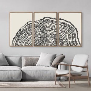 Framed Canvas Wall Art Set of 3 Wood Tree Ring Prints, Black and White Wall Art, Abstract Neutral Minimalist Wall Decor for Living Room