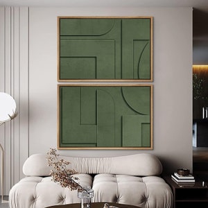 Framed Canvas Wall Art Prints Set of 2 Abstract Sage Green Print Minimalist Mid Century Modern Wall Art Living Room