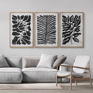 Framed Canvas Wall Art Set 3 Black and White Floral Abstract Botanical Prints Minimalist Mid-Century Modern Art Organic Boho Wall Decor