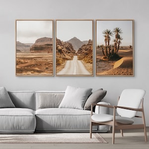 Framed Canvas Wall Art Print Set, Desert Landscape Prints, Cactus Joshua Tree Prints, Road Trip Photography Print, Modern Western Decor