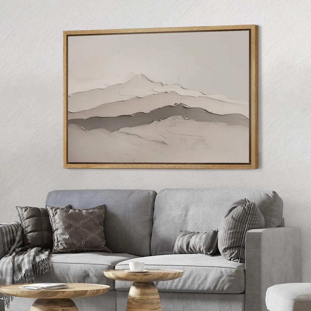 Neutral Minimalist Mountain Framed Wall Art, Abstract Landscape Canvas ...