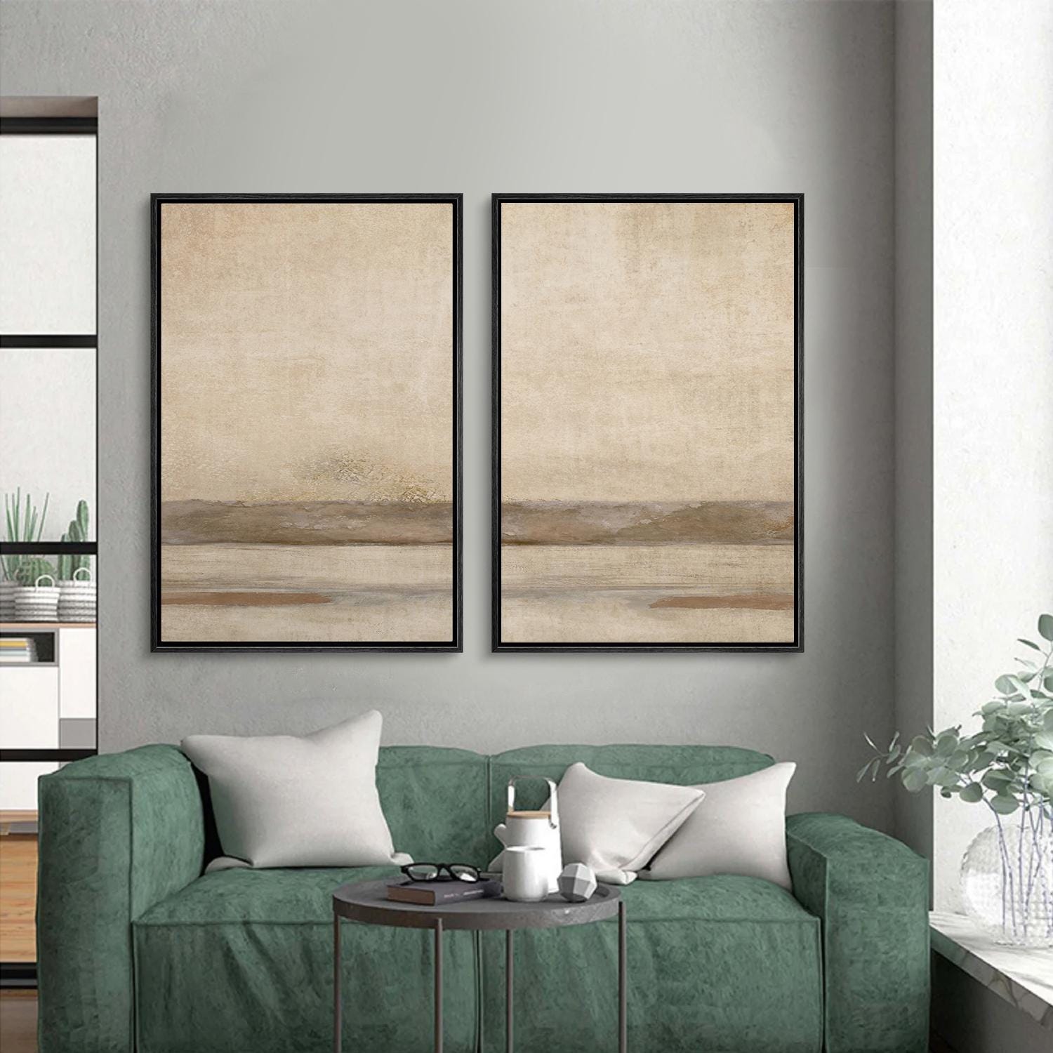Framed Neutral Abstract Landscape Wall Art Set of 2, Minimal Horizon ...
