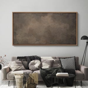 Large Dark Brown Cloud Wall Art, Framed Abstract Canvas Print, Moody Neutral Atmosphere Painting, Minimalist Wabi Sabi Decor for Living Room