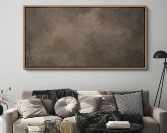 Large Dark Brown Cloud Wall Art, Framed Abstract Canvas Print, Moody Neutral Atmosphere Painting, Minimalist Wabi Sabi Decor for Living Room