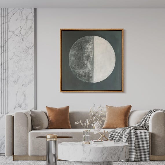 Half Moon Abstract Wall Art - Framed Minimalist Circle Canvas