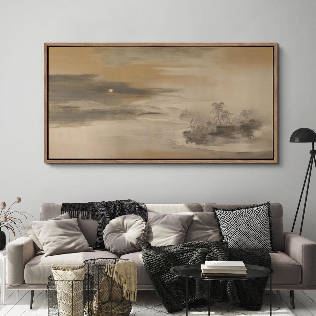 Neutral Asian Landscape Wall Art, Large Framed Minimalist Ink Wash ...