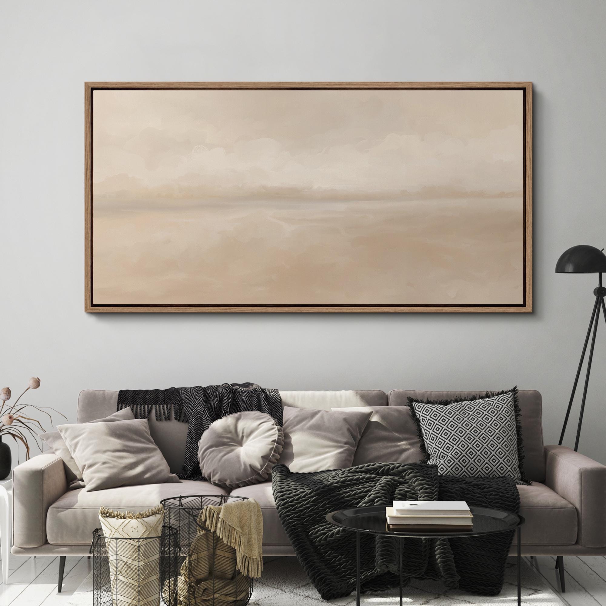 Neutral Beige Horizon Wall Art - Large Framed Minimalist Abstract ...