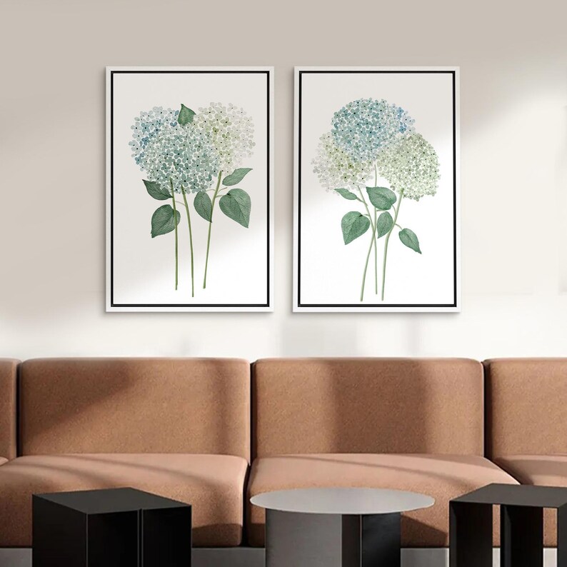 Watercolor Hydrangea Wall Art - Set of 2 Framed Botanical Canvas Prints ...