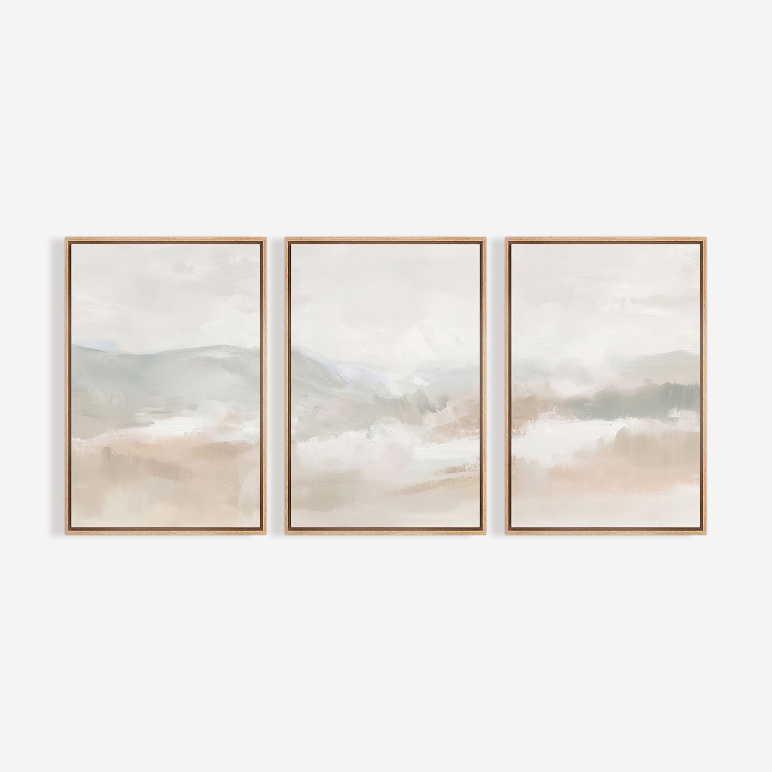 Framed Neutral Abstract Wall Art Set of 3, Soft Beige & Grey Minimalist ...