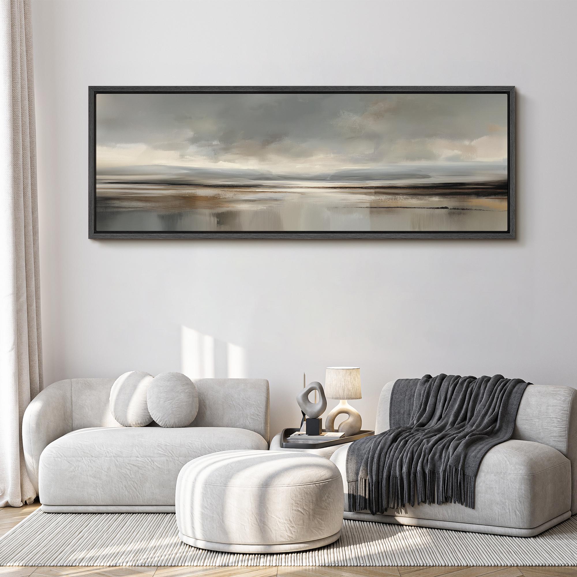 Abstract Landscape Wall Art, Large Framed Neutral Coastal Canvas Print ...