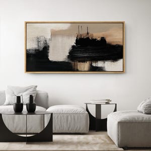 Large Modern Abstract Painting Print, Framed Canvas Abstract Wall Art, Horizontal Contemporary Wall Art, Oversize Neutral Wall Decor