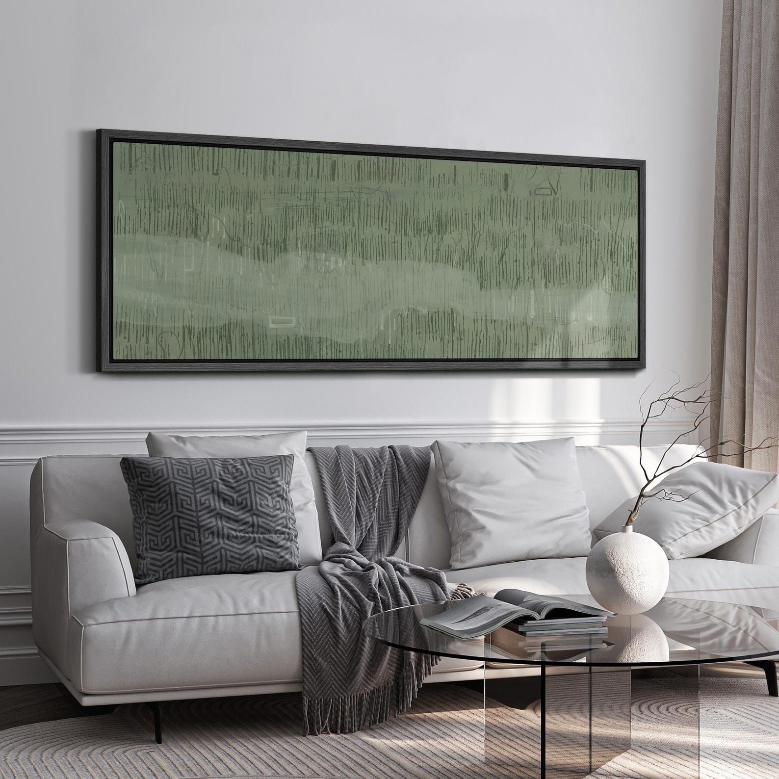 Sage Green Abstract Wall Art - Large Framed Minimalist Canvas Print ...