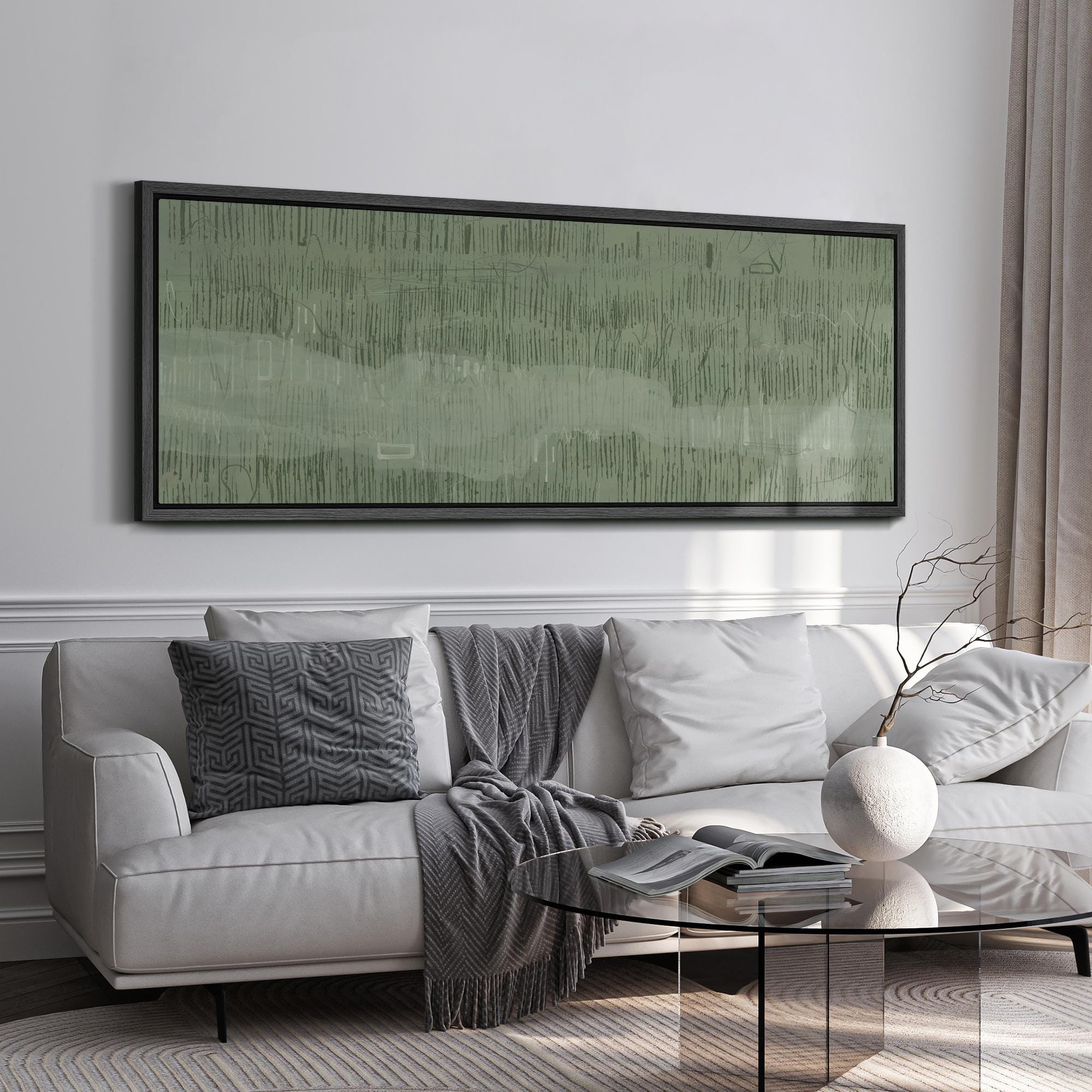 Sage Green Abstract Wall Art - Large Framed Minimalist Canvas Print ...