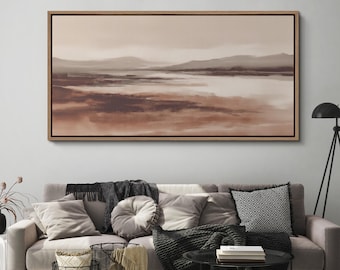 Minimalist Warm Abstract Landscape Wall Art, Large Framed Neutral