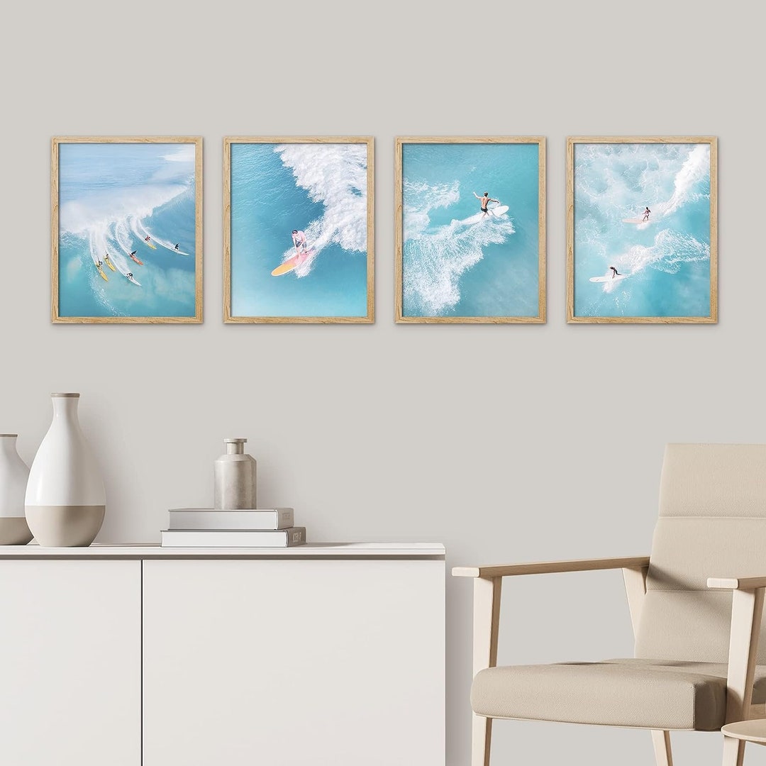 Set of 4 Framed Prints Wall Art Set, Ocean Beach Landscape Art Prints ...