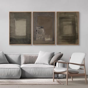 Modern Abstract Geometric Wall Art - Set of 3 Framed Neutral Canvas Prints, Beige & Brown Minimalist Artwork, Living Room or Office Decor