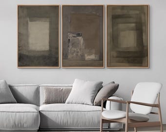 Modern Abstract Geometric Wall Art - Set of 3 Framed Neutral Canvas Prints, Beige & Brown Minimalist Artwork, Living Room or Office Decor