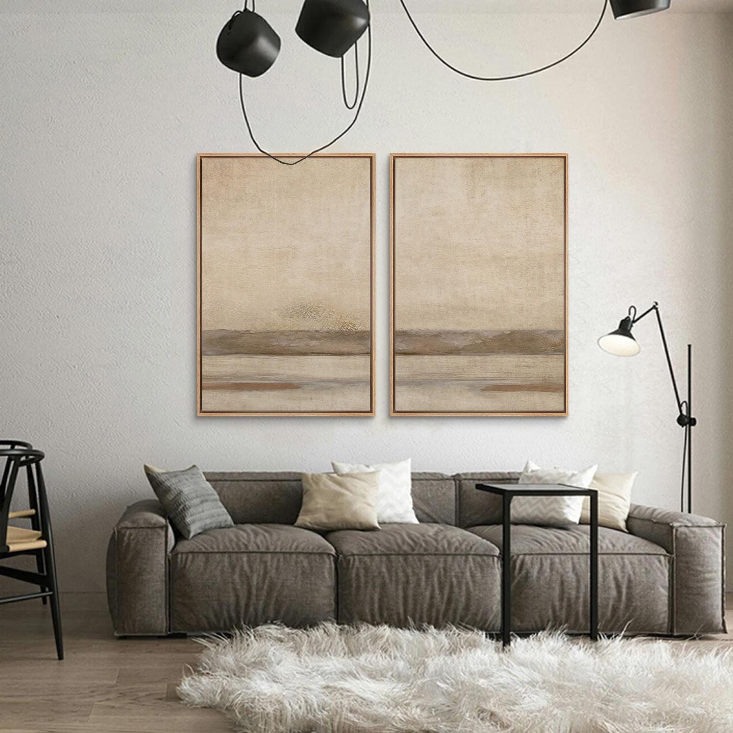 Framed Neutral Abstract Landscape Wall Art Set of 2, Minimal Horizon ...