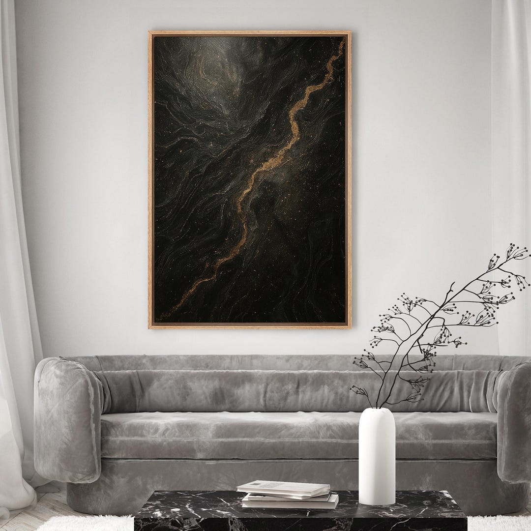 Gold Galaxy Wall Art - Framed Black & Gold Abstract Canvas Print ...