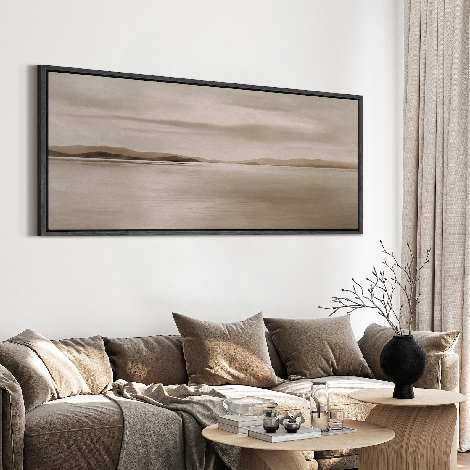 Large Framed Minimalist Neutral Landscape Wall Art, Beige Gray ...