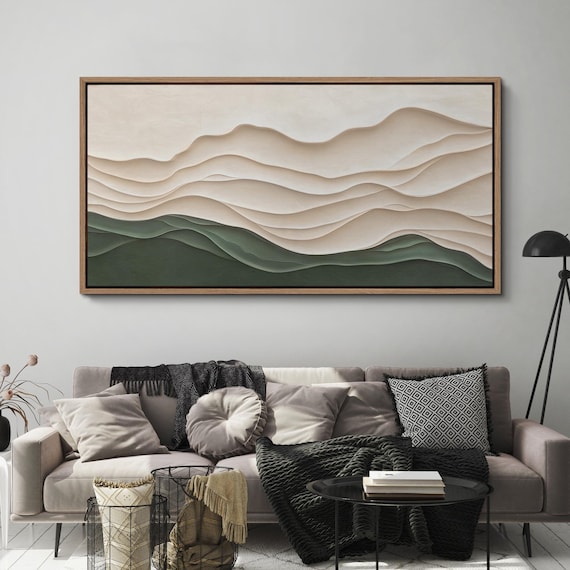 Large Abstract Mountain Landscape Print, Framed Canvas Art, Neutral Textured Printed On Canvas, Minimalist Layered Artwork, Modern Decor
