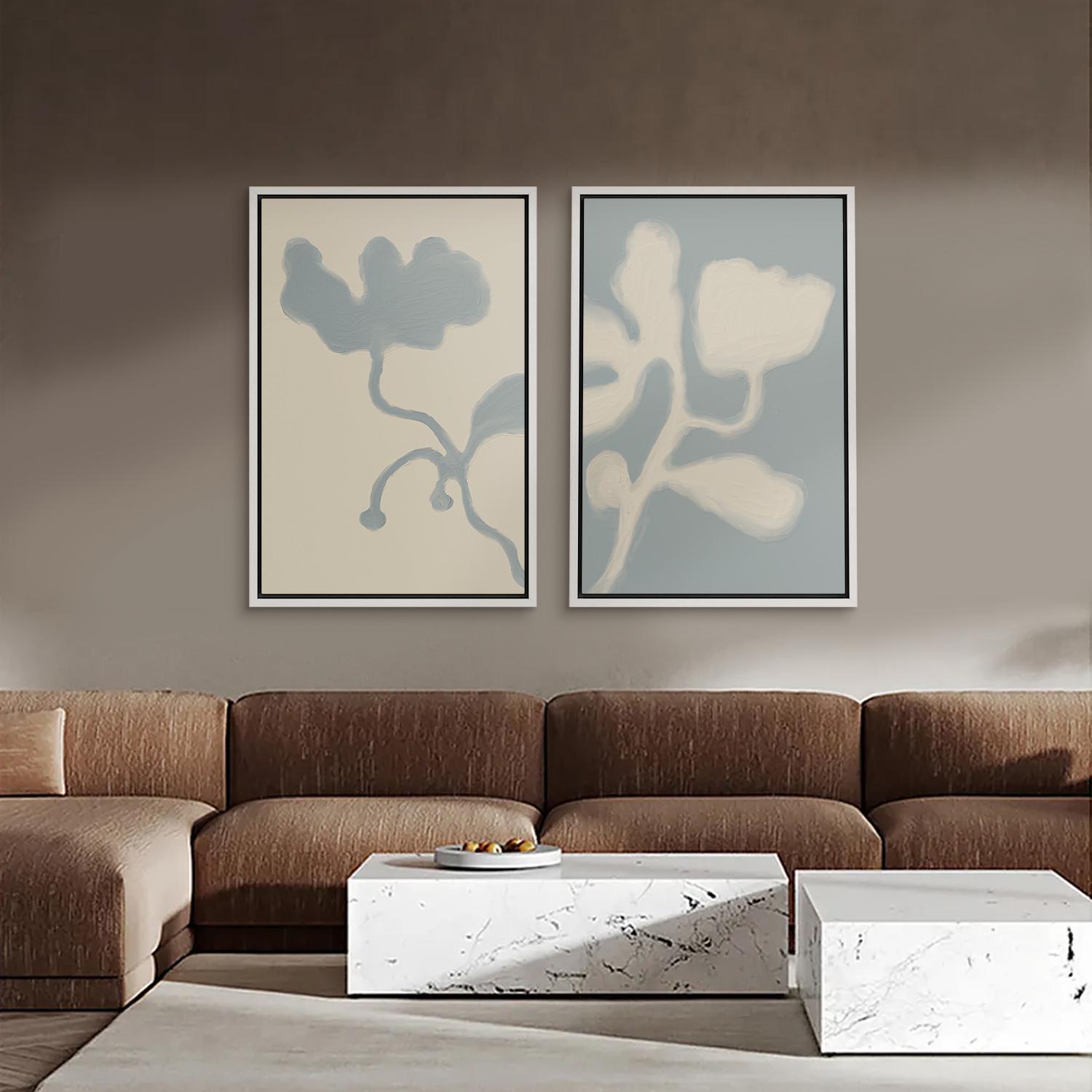 Framed Canvas Wall Art Set of 2 Minimalist Abstract Botanical Art ...
