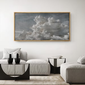 Large Wall Art, Cloud Art Prints, Abstract White Cloud Wall Art, Horizontal Wall Art, Framed Canvas Wall Art, Oversized Panoramic Wall Decor