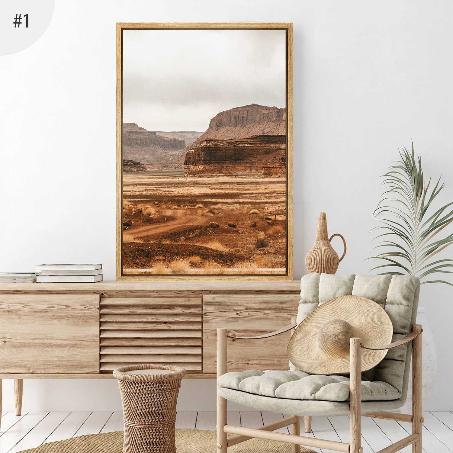 Framed Canvas Wall Art Print Set, Desert Landscape Prints, Cactus ...