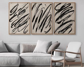 Framed Canvas Wall Art Set of 3 Abstract Wabi Sabi Wall Art Prints Contemporary Minimalist Modern Neutral Wall Art Living Room Decor