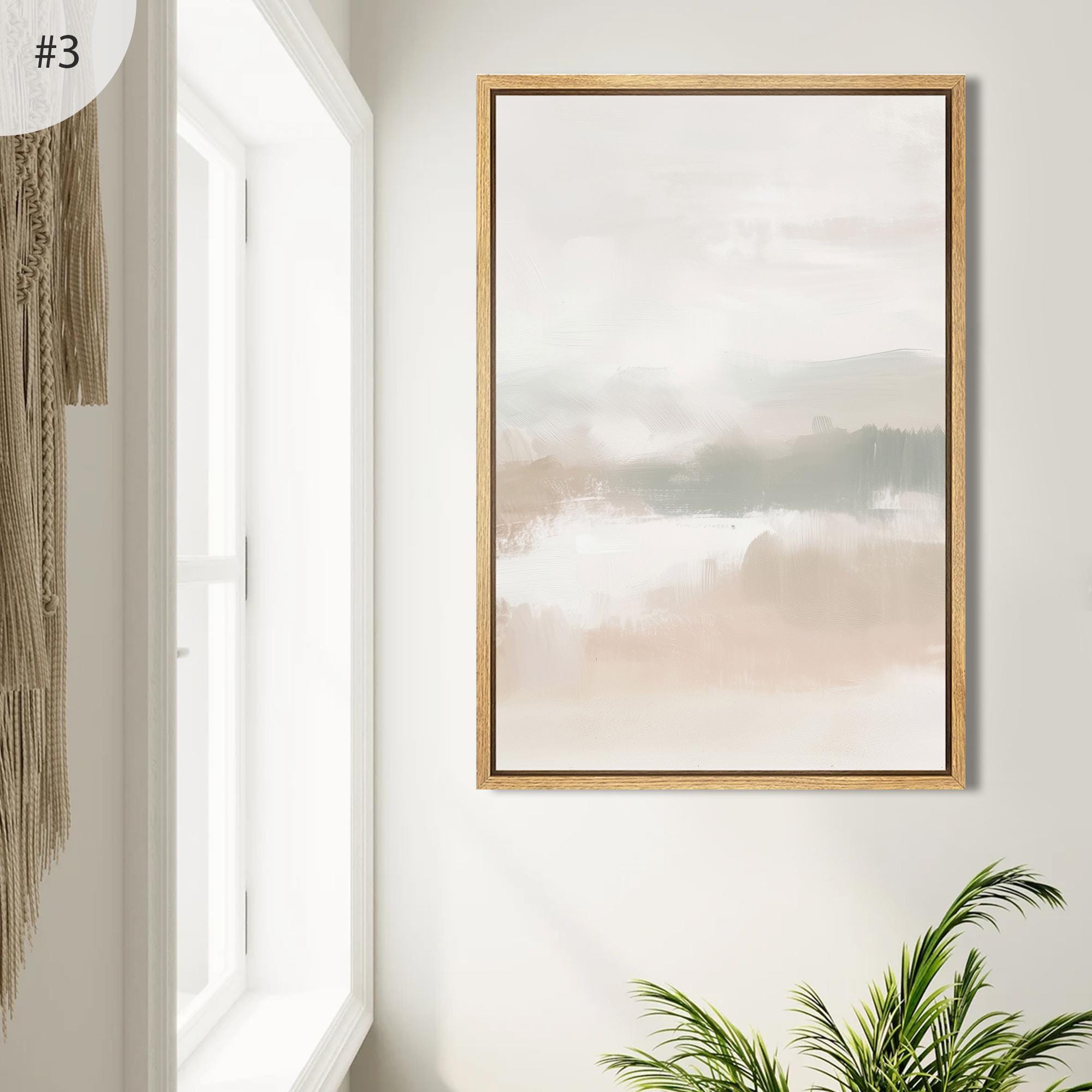 Framed Neutral Abstract Wall Art Set of 3, Soft Beige & Grey Minimalist ...