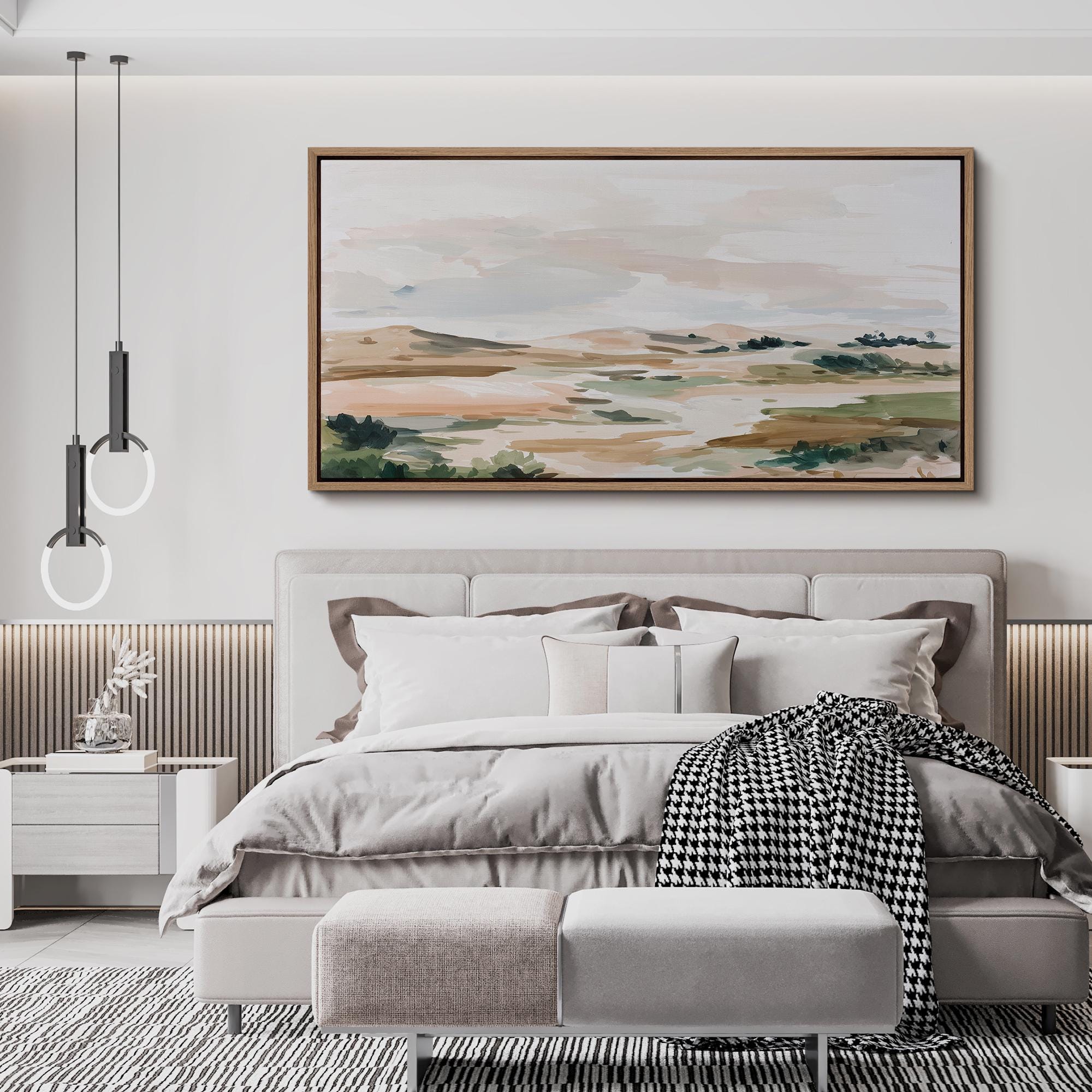Large Framed Neutral Abstract Landscape Wall Art, Watercolor Mountain ...