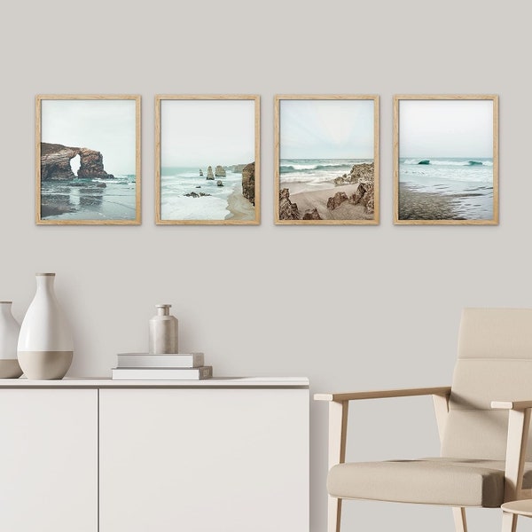 Set of 4 Framed Prints Wall Art Set, Ocean Beach Landscape Art Prints, Nature Photography Prints, Minimalist Modern Art, Coastal Home Decor