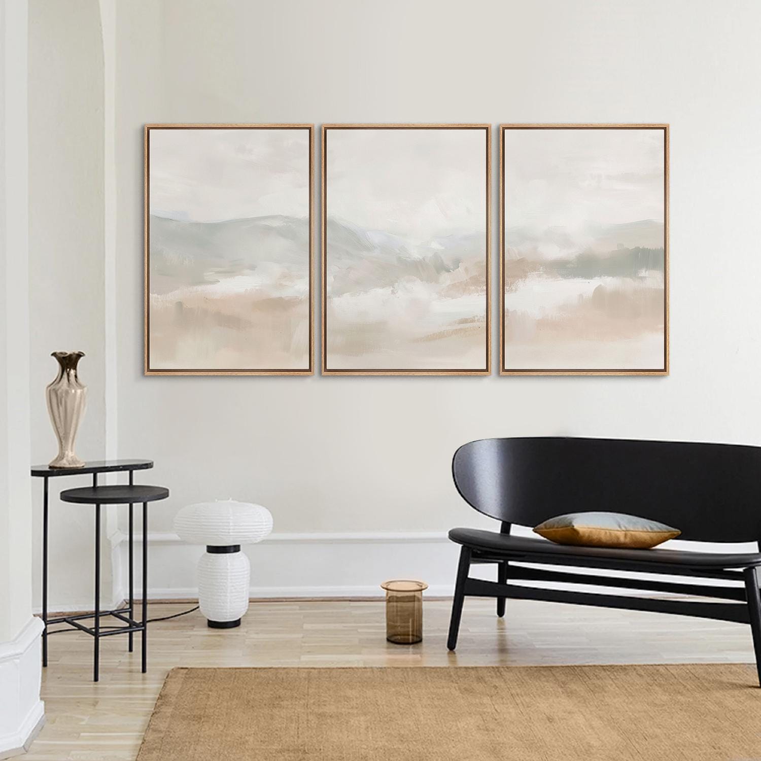 Framed Neutral Abstract Wall Art Set of 3, Soft Beige & Grey Minimalist ...