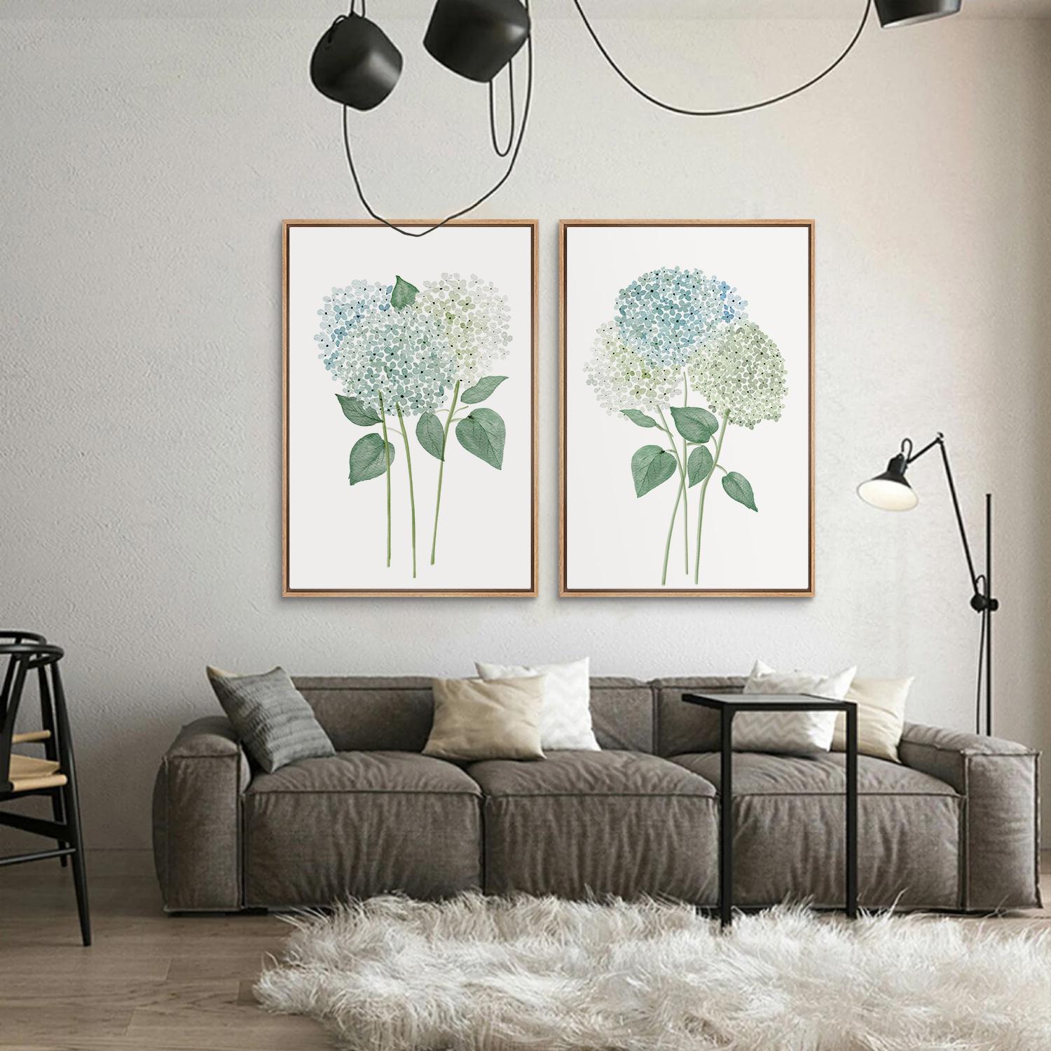 Watercolor Hydrangea Wall Art - Set of 2 Framed Botanical Canvas Prints ...