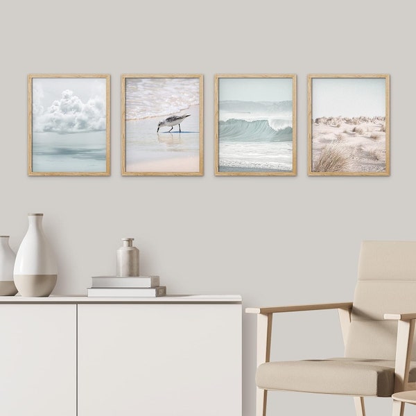 Set of 4 Framed Prints Wall Art Set, Ocean Beach Landscape Art Prints, Nature Photography Prints, Minimalist Modern Art, Coastal Home Decor