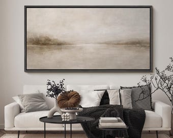 Large Framed Abstract Neutral Landscape Wall Art, Misty River