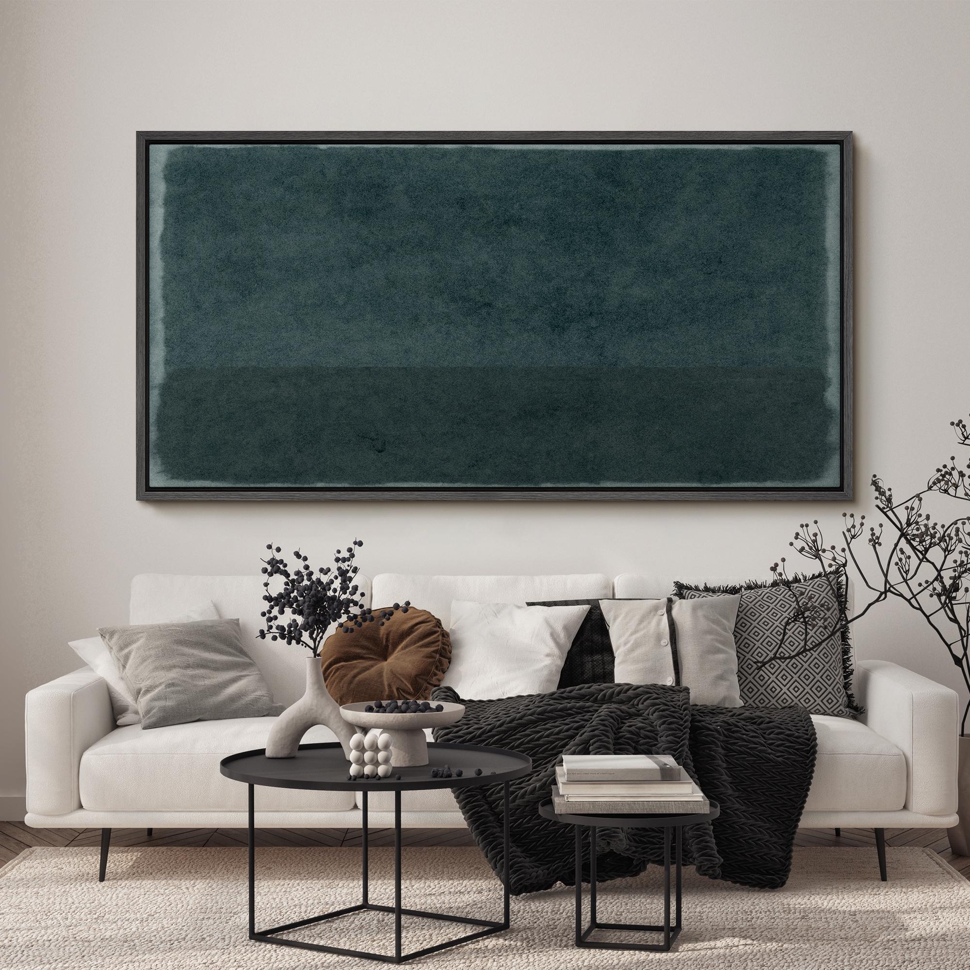 Deep Green Abstract Wall Art, Large Framed Dark Teal Horizon Canvas ...