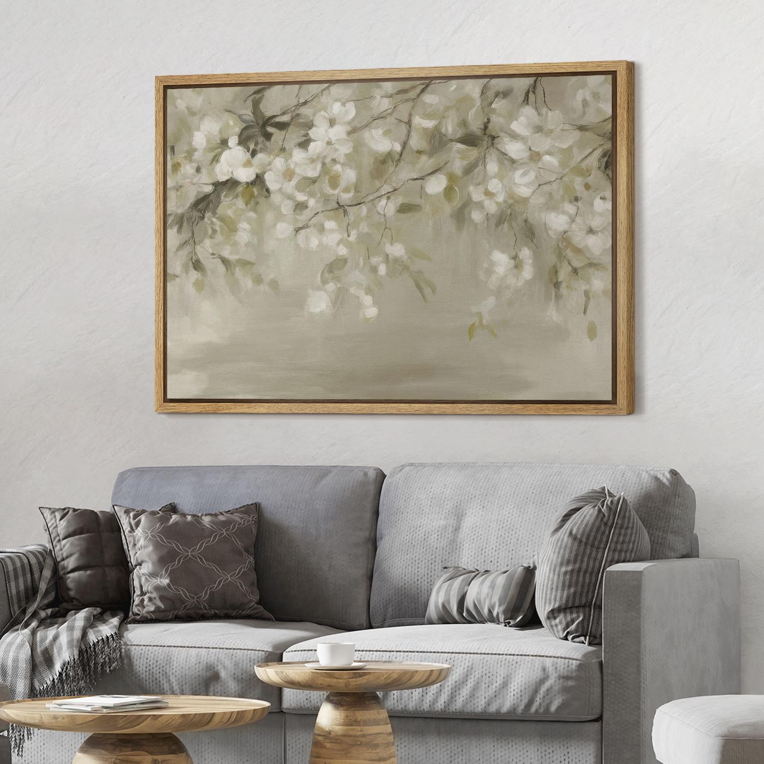 Neutral Floral Branch Wall Art, Framed Abstract White Blossom Botanical ...