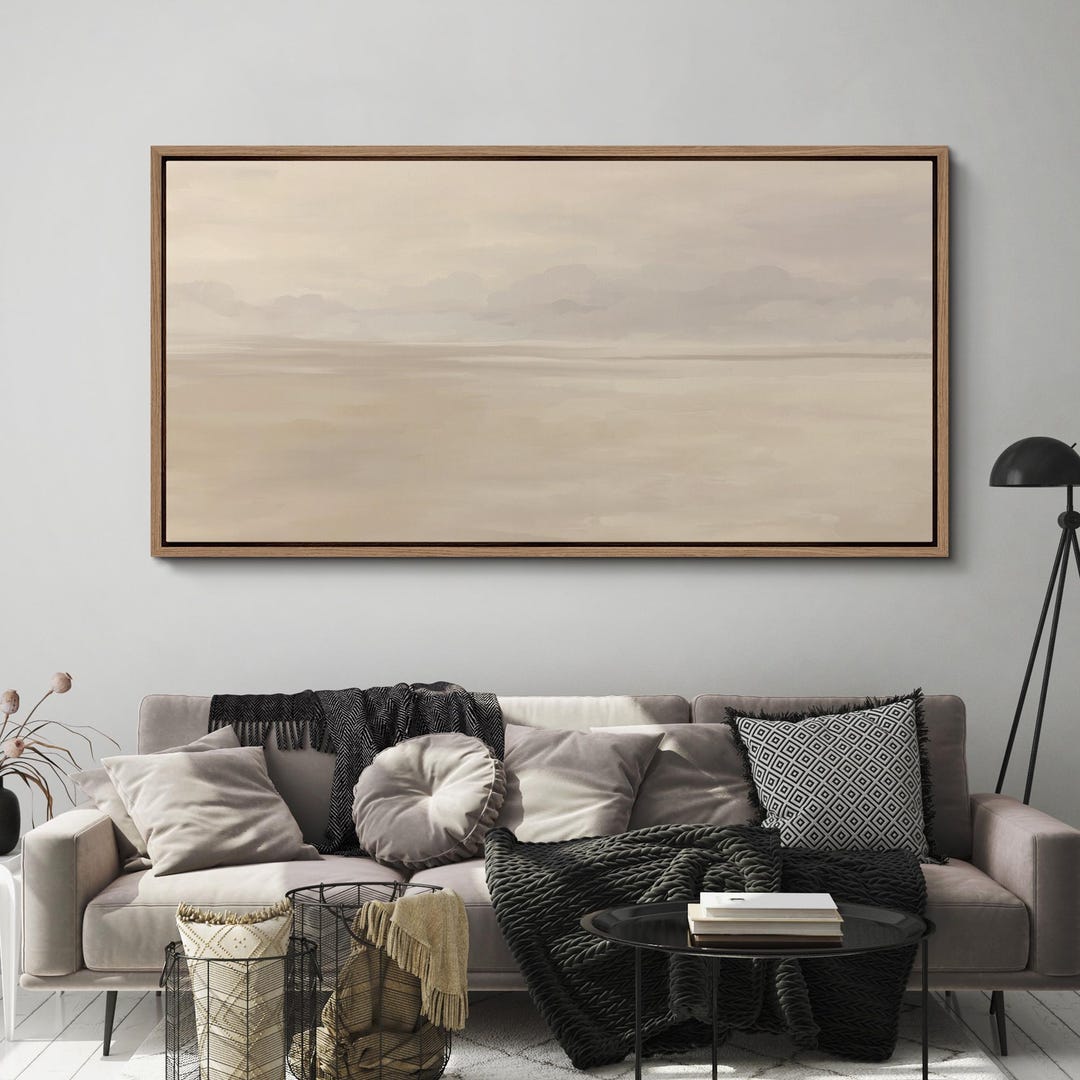 Minimalist Neutral Horizon Wall Art - Large Framed Beige Abstract ...