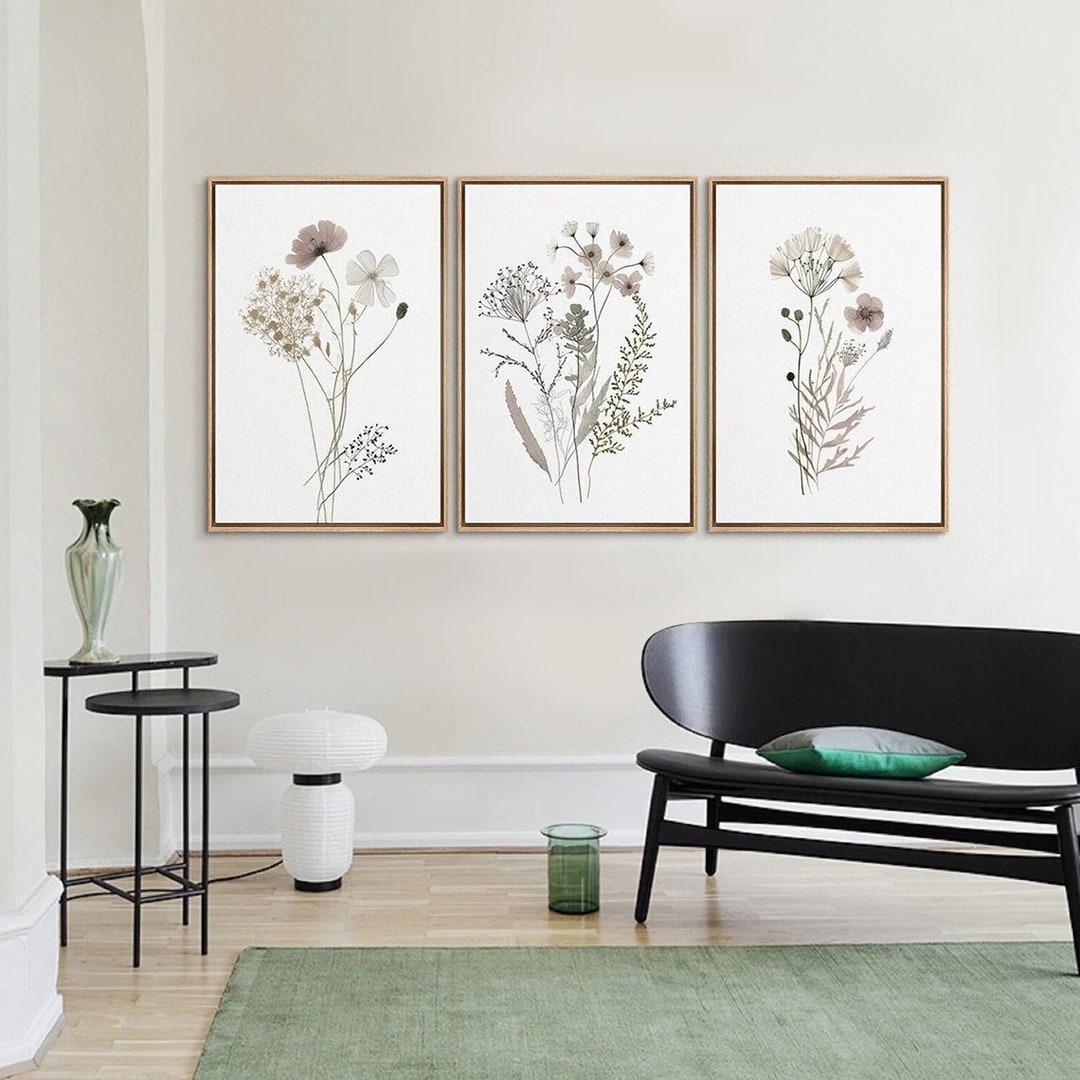 Framed Canvas Wall Art Prints Set of 3 Wildflower Botanical Floral ...